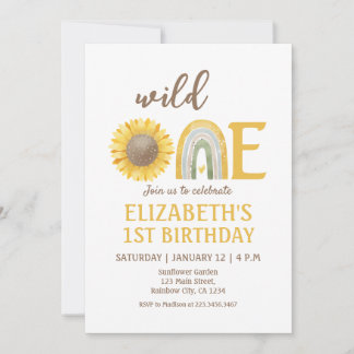 Sunflower Yellow Wild One 1st Birthday  Invitation