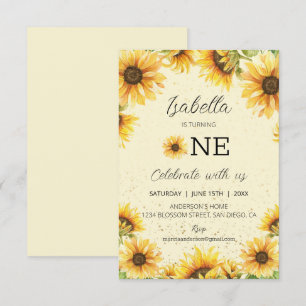 Sunflowers 1st Birthday Invitation