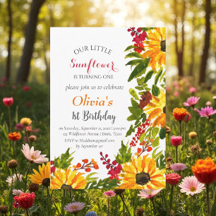Sunflowers 1st First Birthday Girl Country Floral Invitation