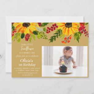 Sunflowers 1st First Birthday Girl Photo Floral  Invitation