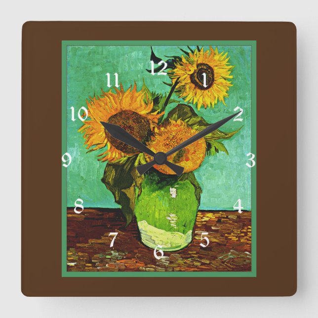 Sunflowers, 3, by Vincent van Gogh, Square Wall Clock (Front)