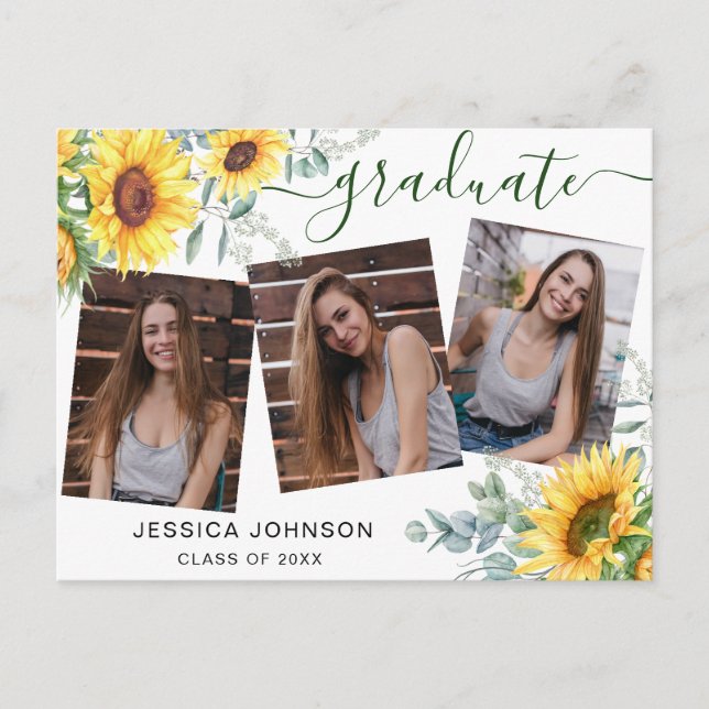 Sunflowers 3 PHOTO Graduation Party Invitation Postcard (Front)