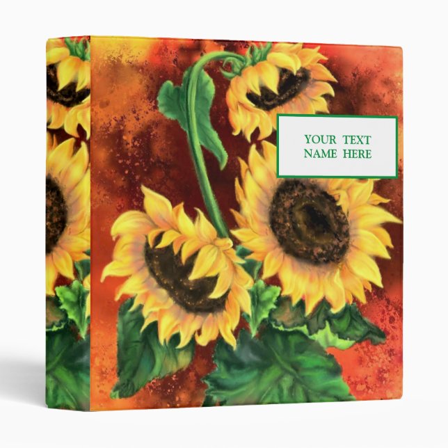 Sunflowers 3 Ring Binder with Custom Text Name (Front/Spine)