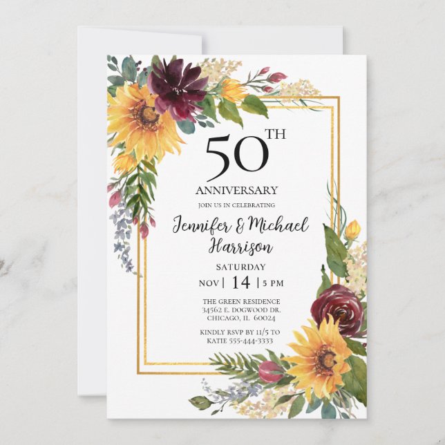 Sunflowers 50th Anniversary Invitation (Front)