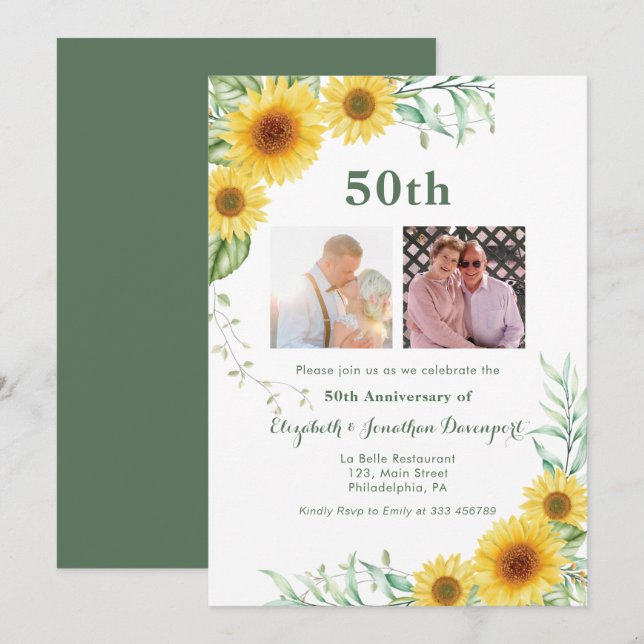 Sunflowers 50th Wedding Anniversary photo collage Holiday Card (Front/Back)