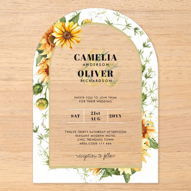 Sunflowers Acrylic Clear Modern Rustic Boho Acrylic Invitations (Front)