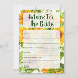 Sunflowers Advice For The Bride Shower Game Card