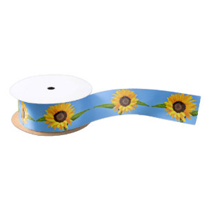Sunflowers Against Sun on Blue Sky - Summer Satin Ribbon