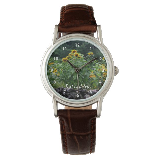 Sunflowers Along Stone Wall Orton Personalized  Watch (Front)