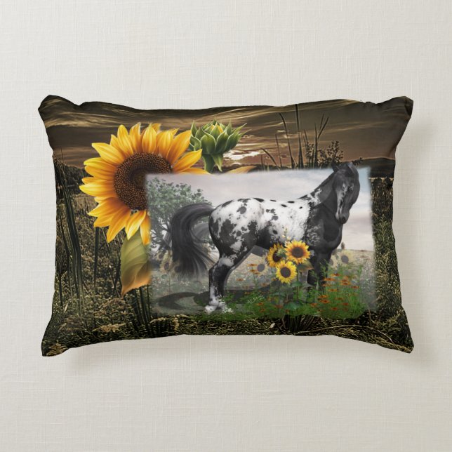 Sunflowers and Appaloosa Horse Accent Pillow (Front)