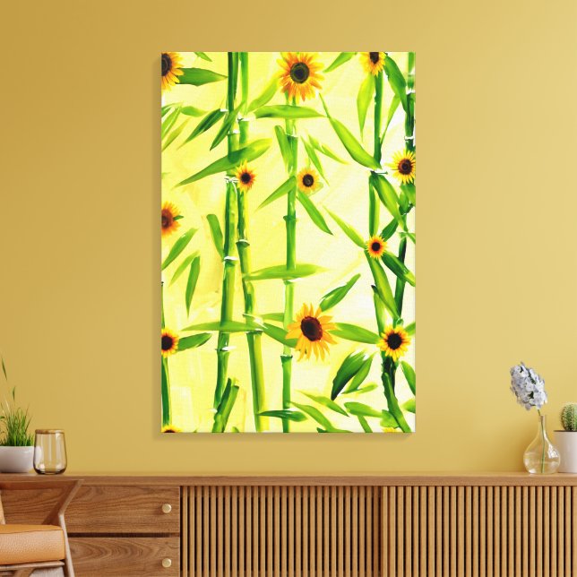 Sunflowers And Bamboo Canvas Print (Insitu(LivingRoom))