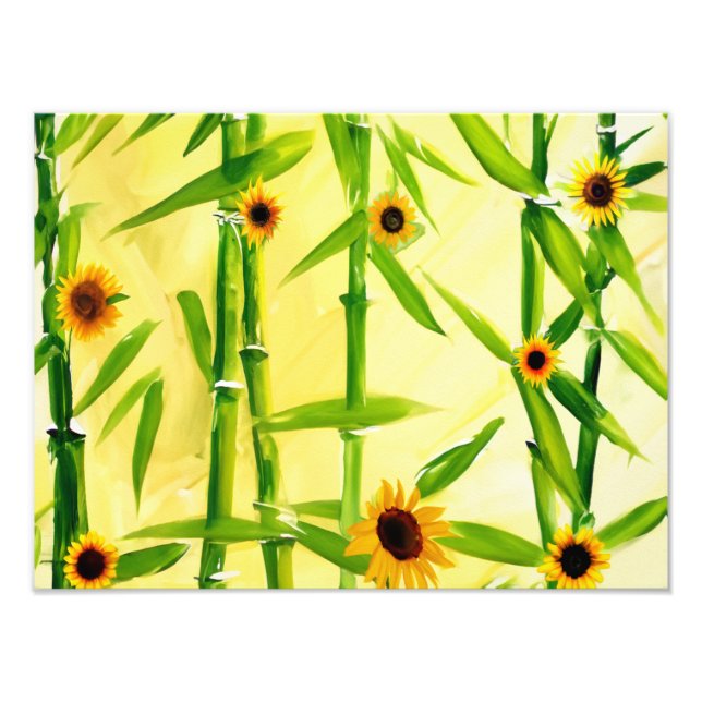 Sunflowers And Bamboo Photo Print (Front)