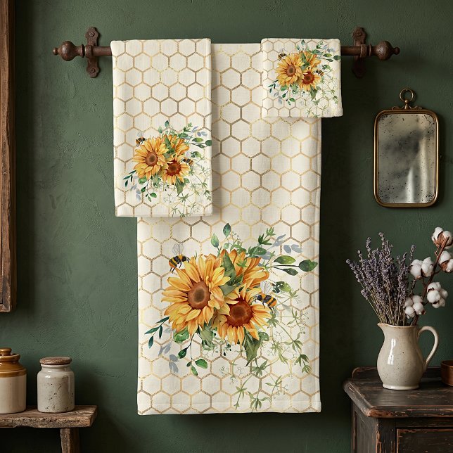 Sunflowers and bees  bath towel set (Creator Uploaded)