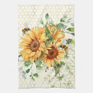 Sunflowers and bees kitchen towel