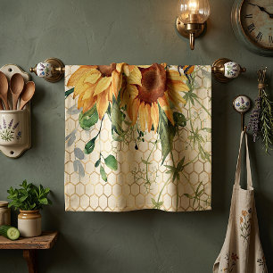 Sunflowers and bees  kitchen towel