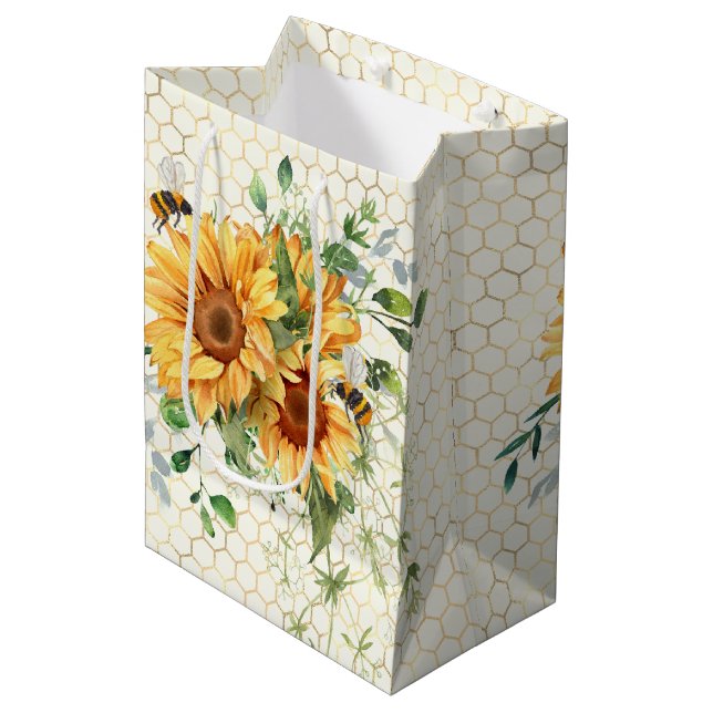 Sunflowers and bees medium gift bag (Front Angled)