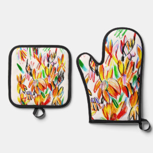 Sunflowers and bees oven mitt & pot holder set
