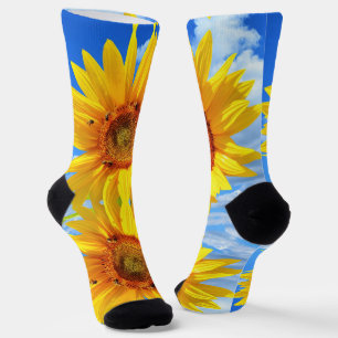 Sunflowers and Bees Socks Blue Sky