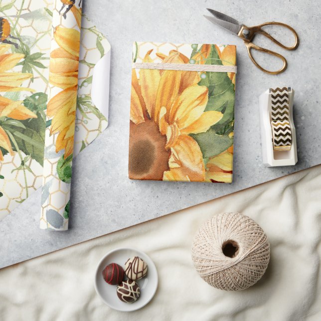 Sunflowers and bees  wrapping paper (Crafts)