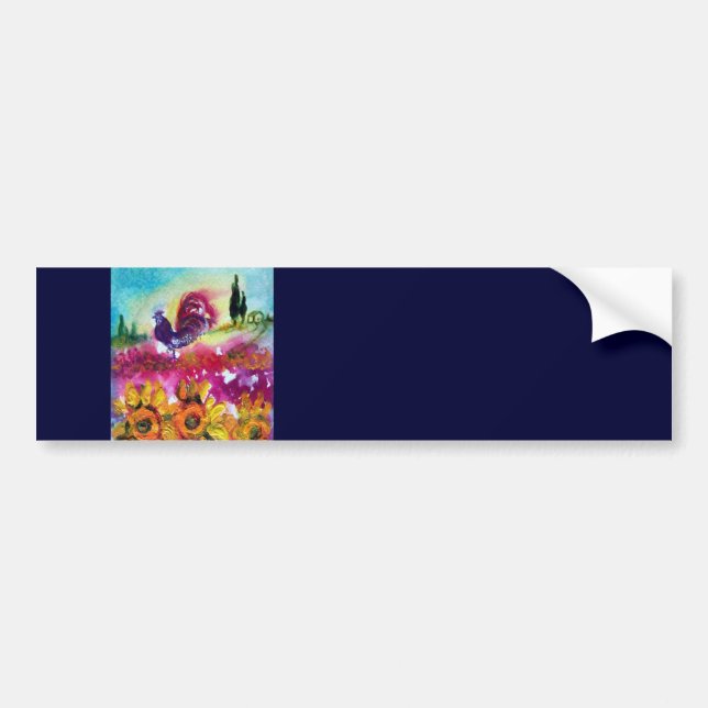 SUNFLOWERS AND BLACK ROOSTER BUMPER STICKER (Front)