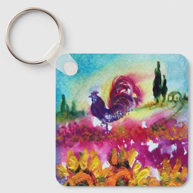 SUNFLOWERS AND BLACK ROOSTER KEYCHAIN (Front)