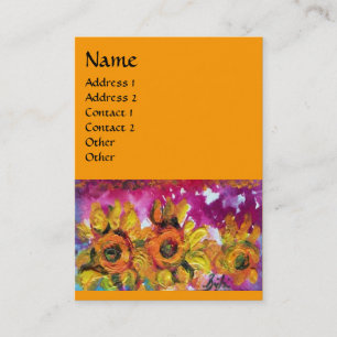 SUNFLOWERS AND BLACK ROOSTER, Orange Yellow Business Card