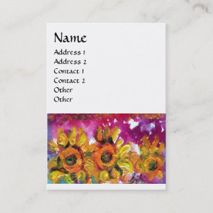 SUNFLOWERS AND BLACK ROOSTER / white pearl Business Card