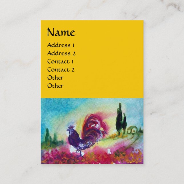 SUNFLOWERS AND BLACK ROOSTER , Yellow Business Card (Front)
