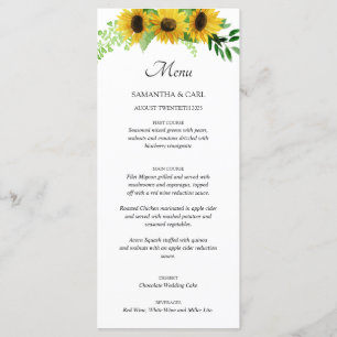sunflowers and blush blue menu
