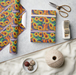 Sunflowers and Boots Tiled Pattern Wrapping Paper