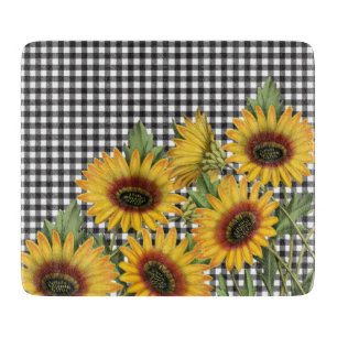 Sunflowers and Buffalo Plaid Cutting Board