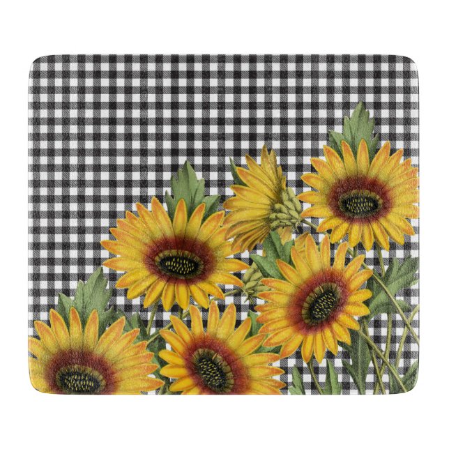Sunflowers and Buffalo Plaid Cutting Board (Front)