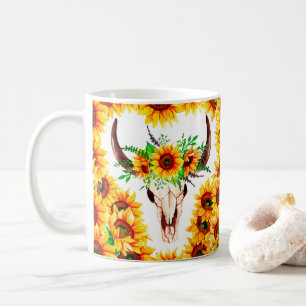 Sunflowers and Bull Skull Coffee Mug