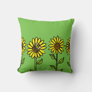 Sunflowers and Bumble Bee Throw Pillow