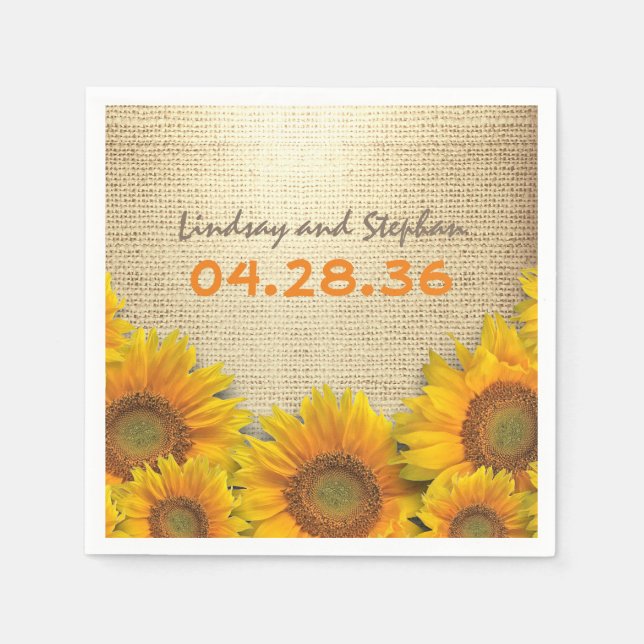 Sunflowers and Burlap Rustic Country Wedding Napkin (Front)