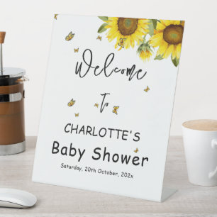 Sunflowers and Butterflies Baby Shower Welcome Pedestal Sign