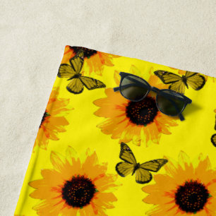 Sunflowers And Butterflies, Beach Towel