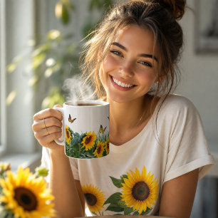 Sunflowers and Butterflies Floral Coffee Mug