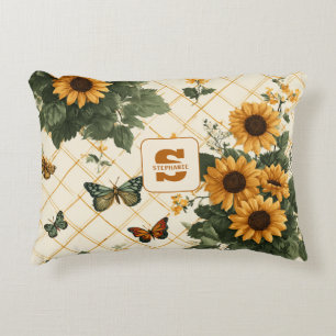 Sunflowers and Butterflies on Light Yellow Accent Pillow