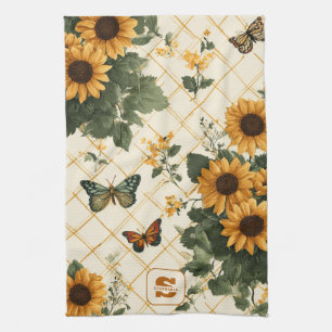 Sunflowers and Butterflies on Light Yellow Kitchen Towel