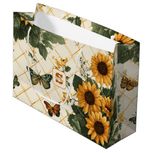 Sunflowers and Butterflies on Light Yellow Large Gift Bag