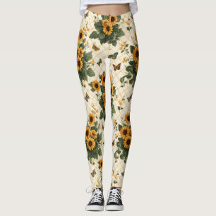 Sunflowers and Butterflies on Light Yellow Leggings
