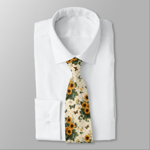Sunflowers and Butterflies on Light Yellow Tie