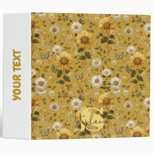 Sunflowers and Butterflies on Yellow Background 1 Binder