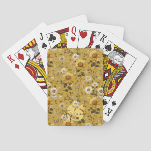 Sunflowers and Butterflies on Yellow Background 1 Playing Cards
