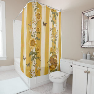 Sunflowers and Butterflies on Yellow Stripes (2)