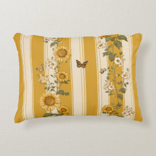 Sunflowers and Butterflies on Yellow Stripes (2) Accent Pillow