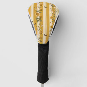 Sunflowers and Butterflies on Yellow Stripes (2) Golf Head Cover