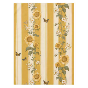 Sunflowers and Butterflies on Yellow Stripes (2) Tablecloth