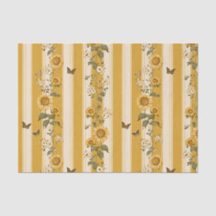 Sunflowers and Butterflies on Yellow Stripes (2) Tissue Paper